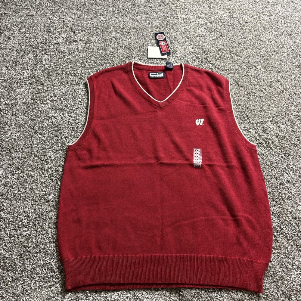 NEW Wisconsin Badgers Crable Sportswear Golf Sweater Vest Ramie Cotton 2XL XXL